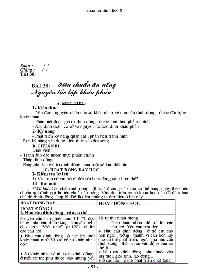 image for page Giáo án sinh 8 đầy đủ 1