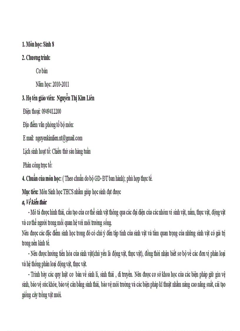 image for page Kế hoạch dạy học sinh học 8