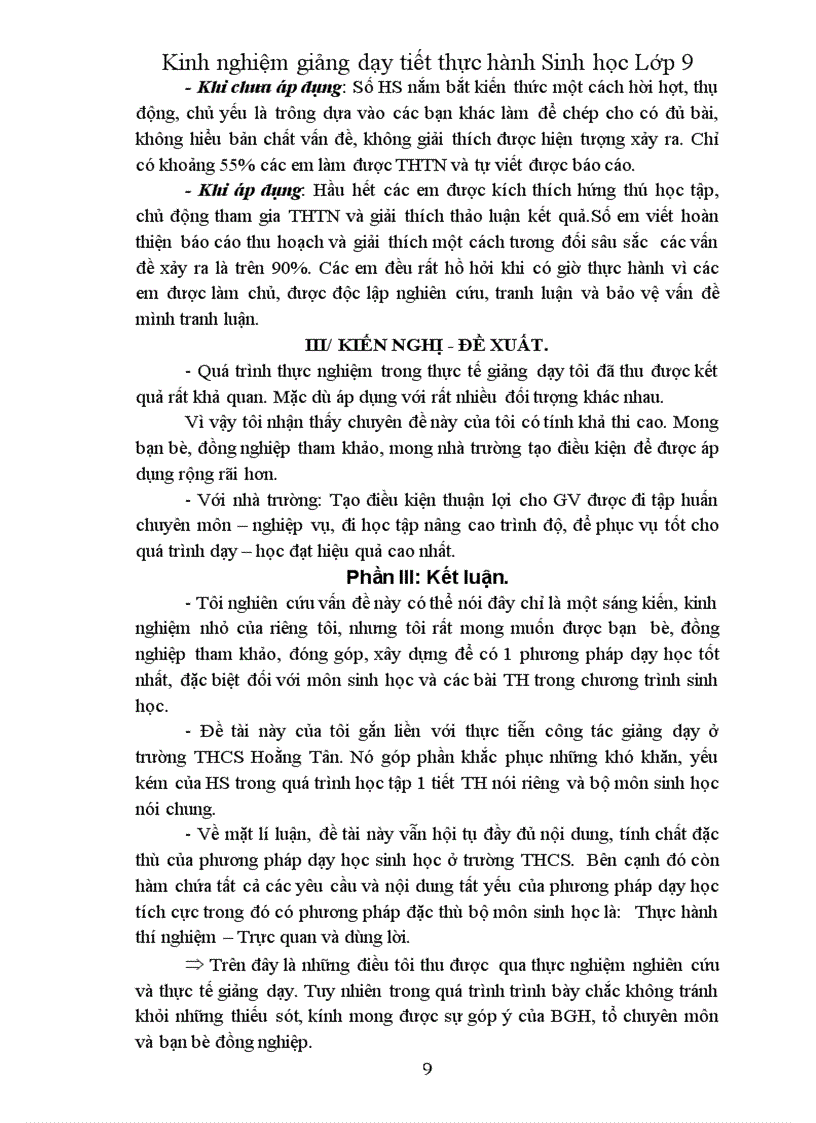 image for page Kinh nghiệm giảng dạy tiết thực hành Sinh học Lớp 9
