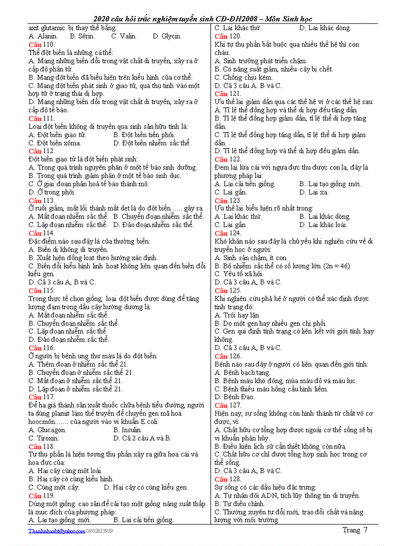 image for page 2020 Câu hỏi trắc nghiệm Sinh học