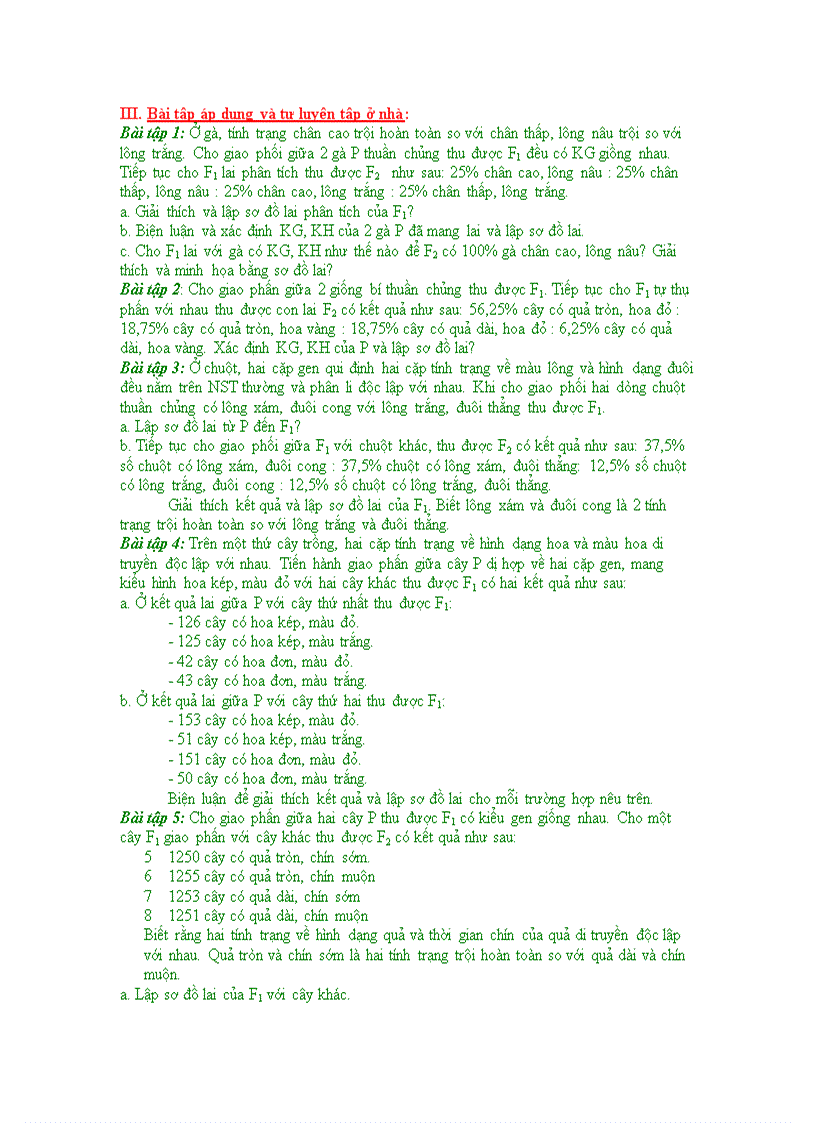 image for page Bài tập về lai 2 cặp tính trạng của Menden