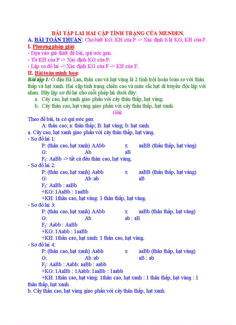 image for page Bài tập về lai 2 cặp tính trạng