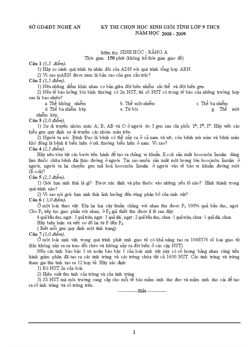 image for page Bộ đề thi HSG Sinh 9