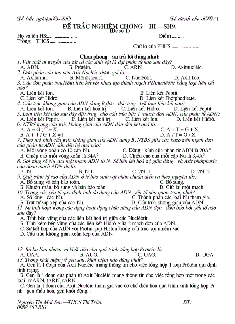 image for page De KT trac nghiem chuong III SH