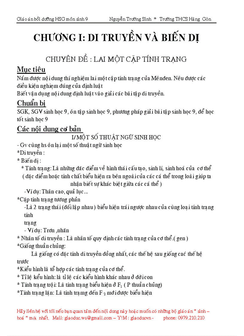image for page Giáo án bồi dưỡng Học sinh giỏi môn sinh 9 2009