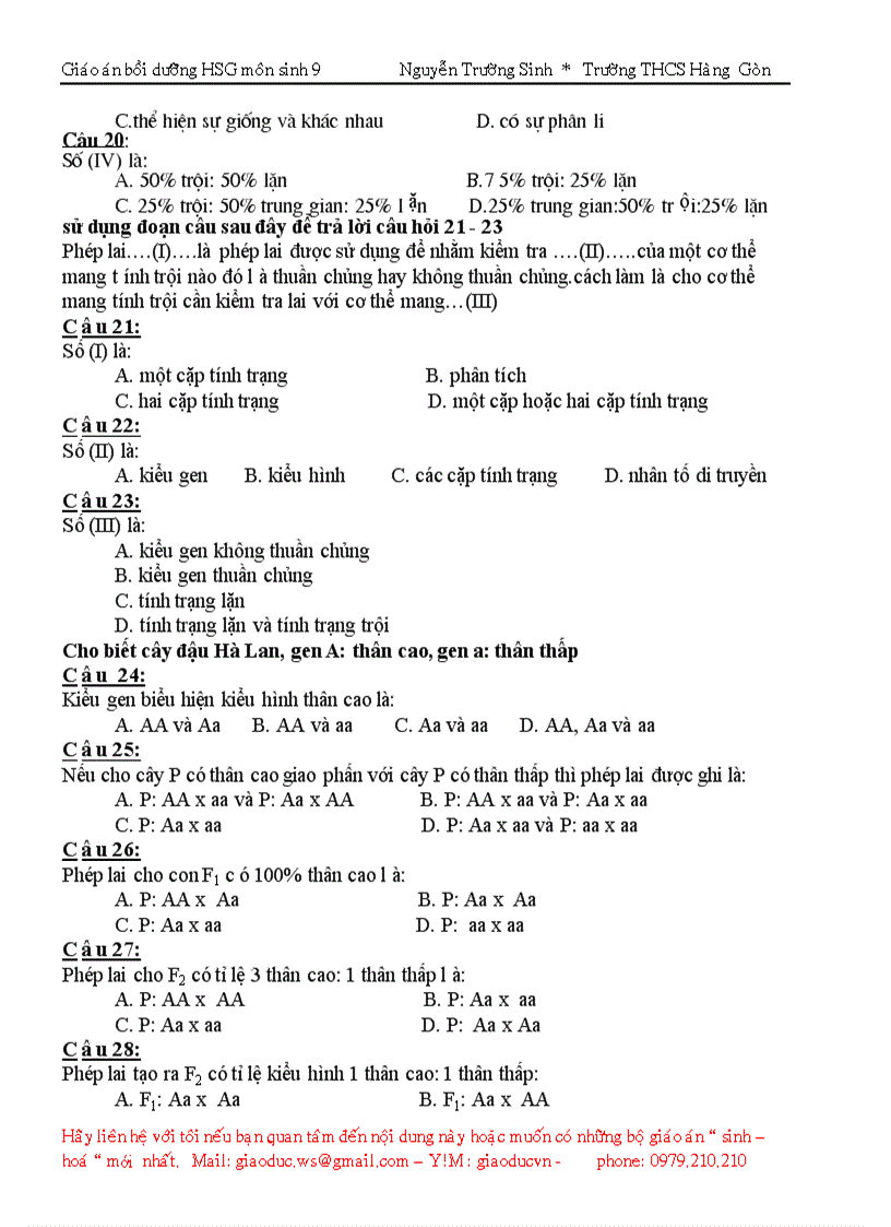 image for page Giáo án bồi dưỡng Học sinh giỏi môn sinh 9 2009