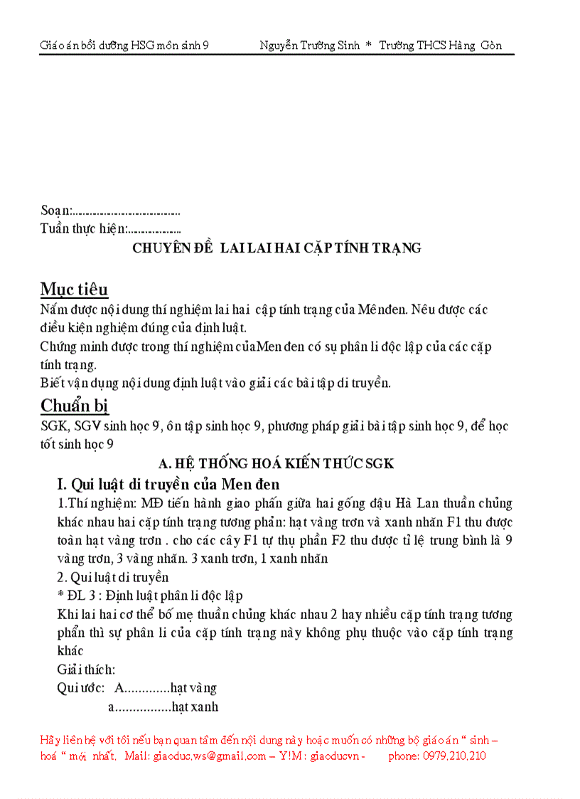 image for page Giáo án bồi dưỡng Học sinh giỏi môn sinh 9 2009