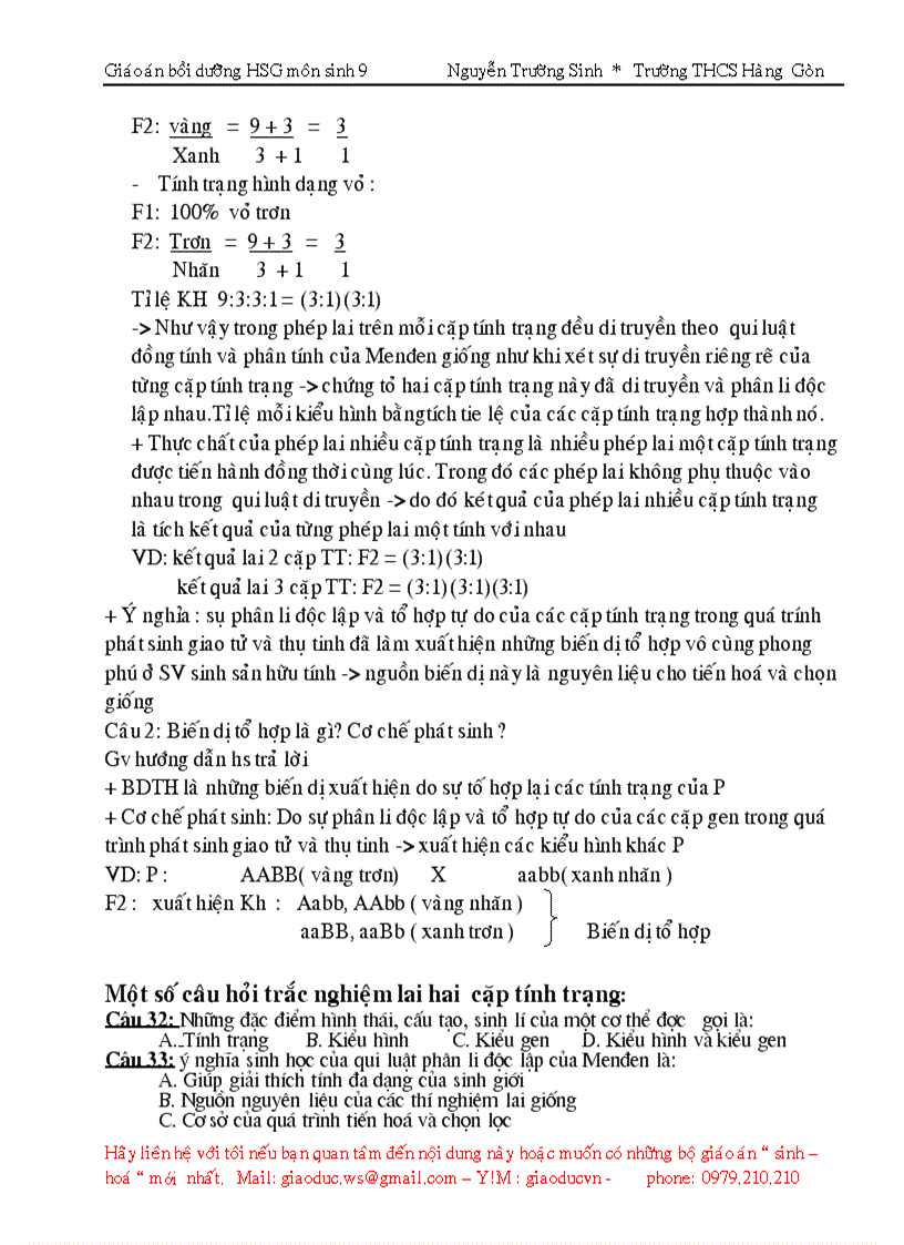 image for page Giáo án bồi dưỡng Học sinh giỏi môn sinh 9 2009