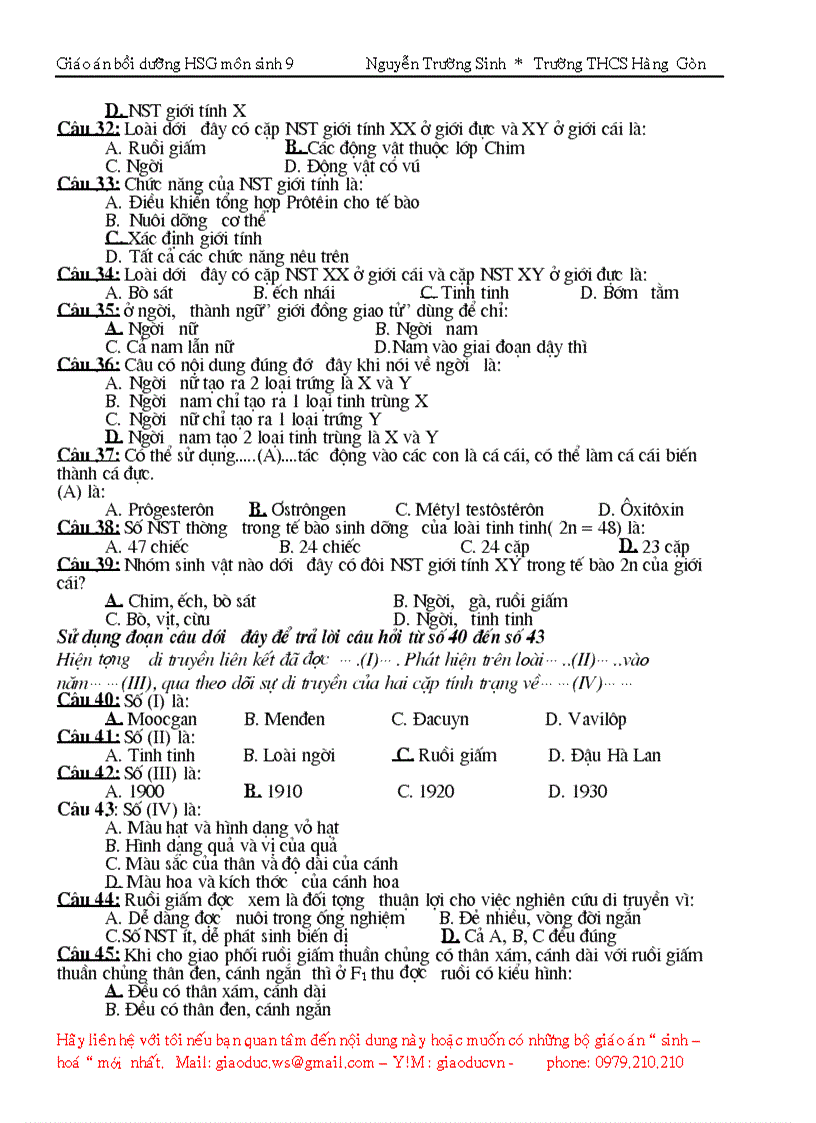 image for page Giáo án bồi dưỡng Học sinh giỏi môn sinh 9 2009