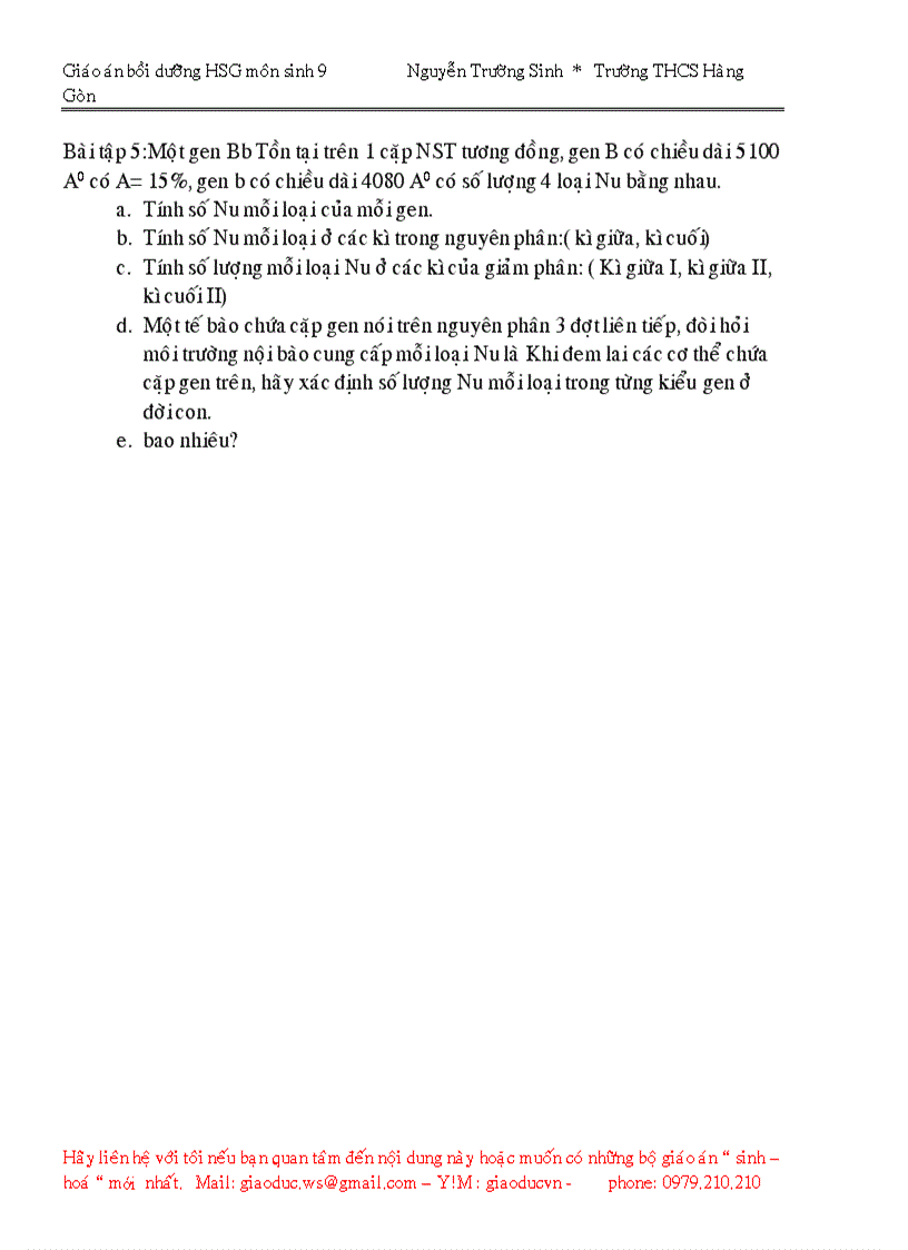 image for page Giáo án bồi dưỡng Học sinh giỏi môn sinh 9 2009