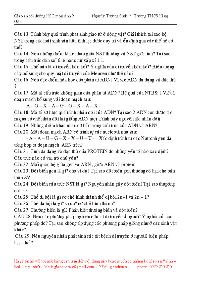 image for page Giáo án bồi dưỡng Học sinh giỏi môn sinh 9 2009