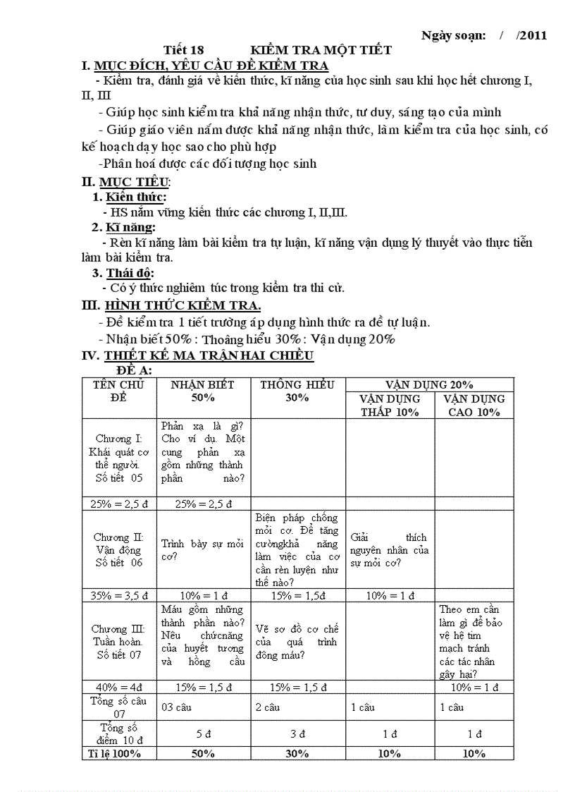 image for page Giao an de kiem tra co ma tran