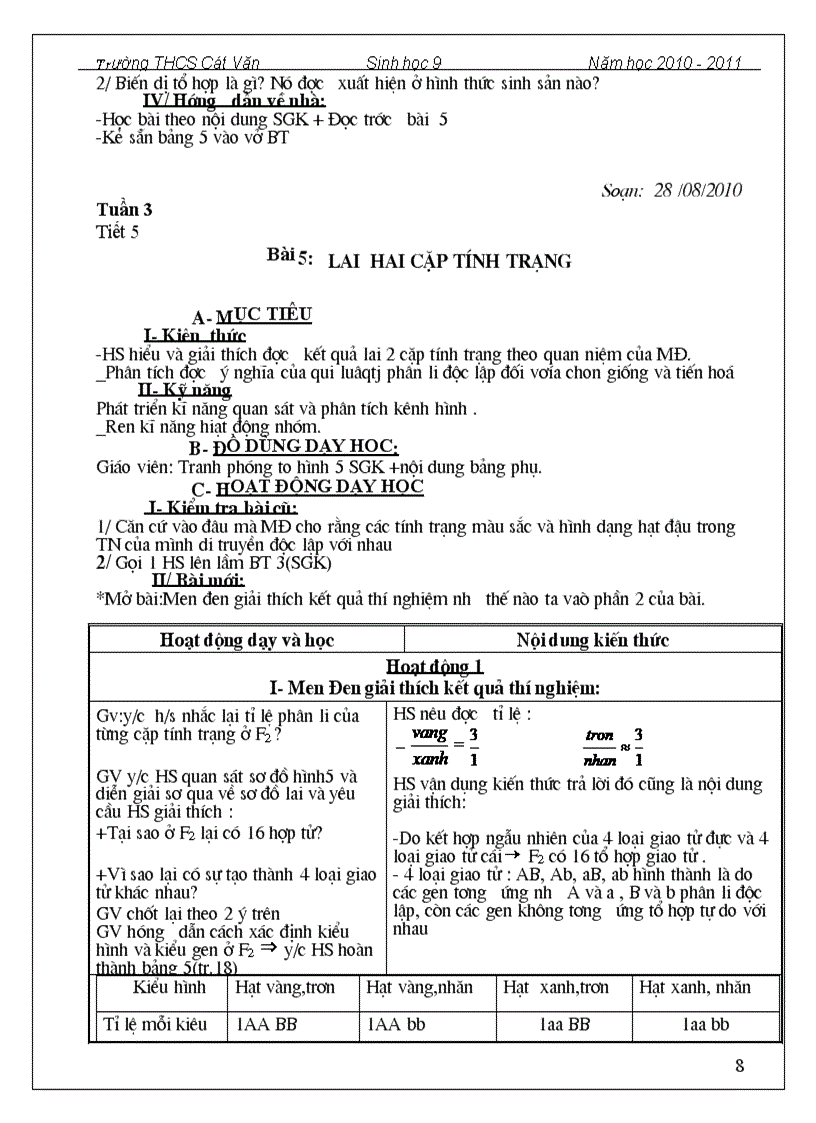 image for page Giáo án sh 9 2 Cột