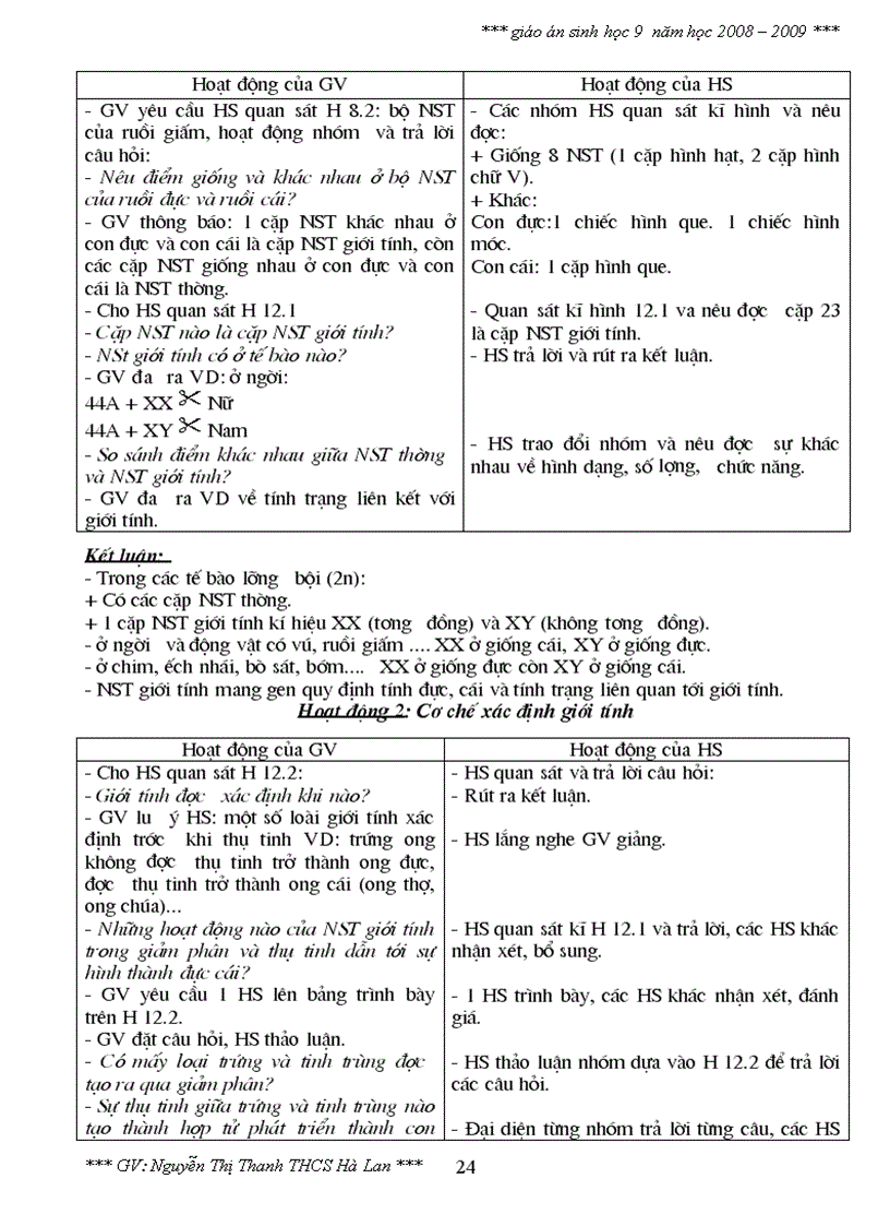 Giáo an sinh 9 08 09 chi tiêt 2 cot nt