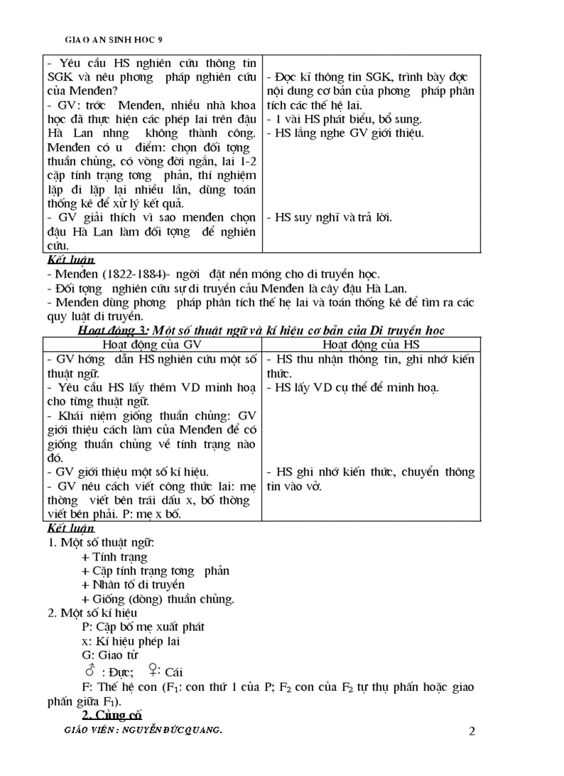 image for page Giao an sinh 9 2 cot 70 tỉet