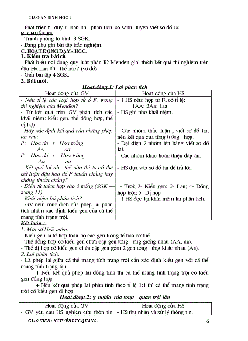 image for page Giao an sinh 9 2 cot 70 tỉet