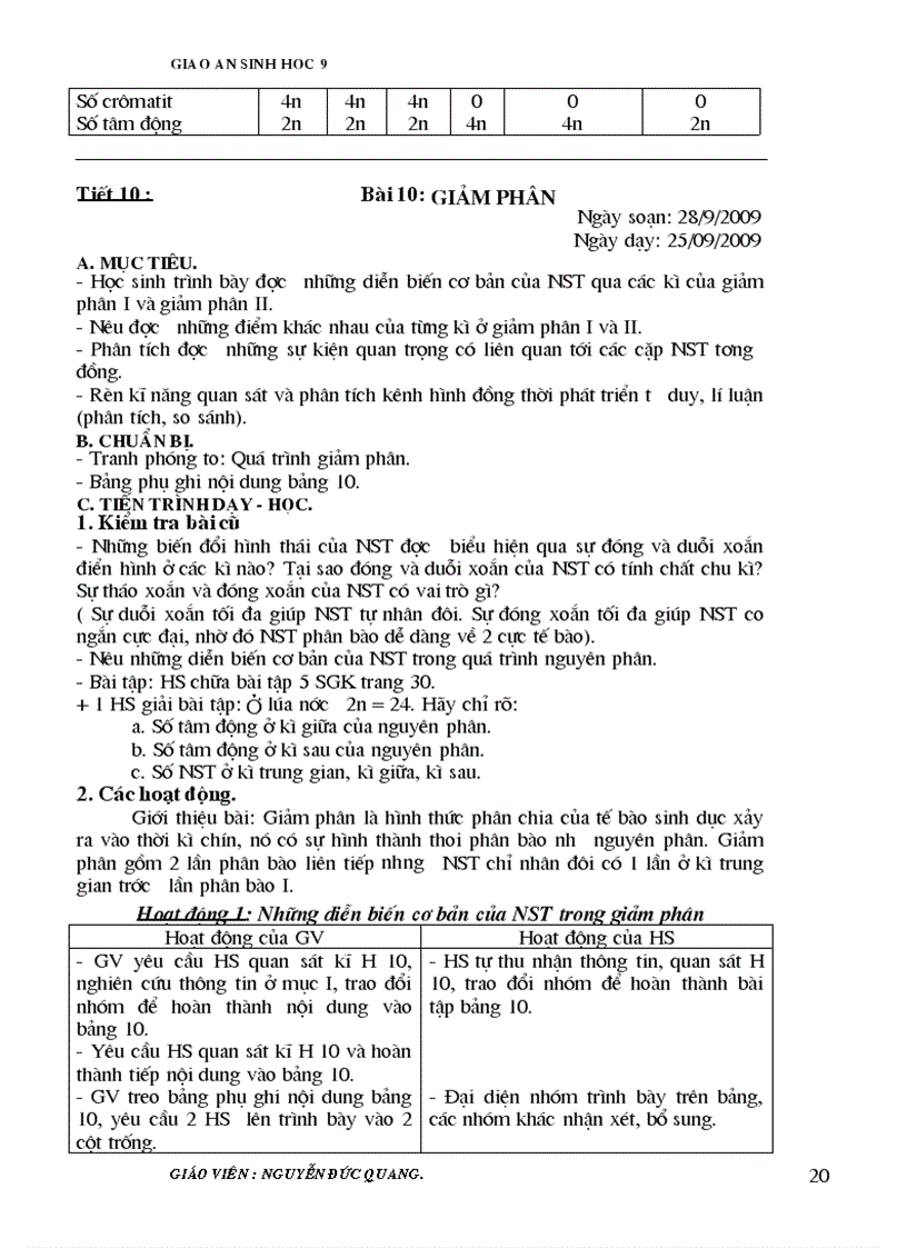 image for page Giao an sinh 9 2 cot 70 tỉet