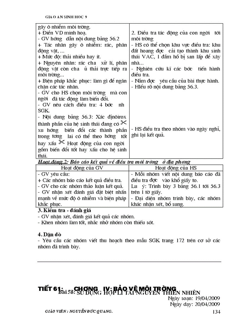 image for page Giao an sinh 9 2 cot 70 tỉet