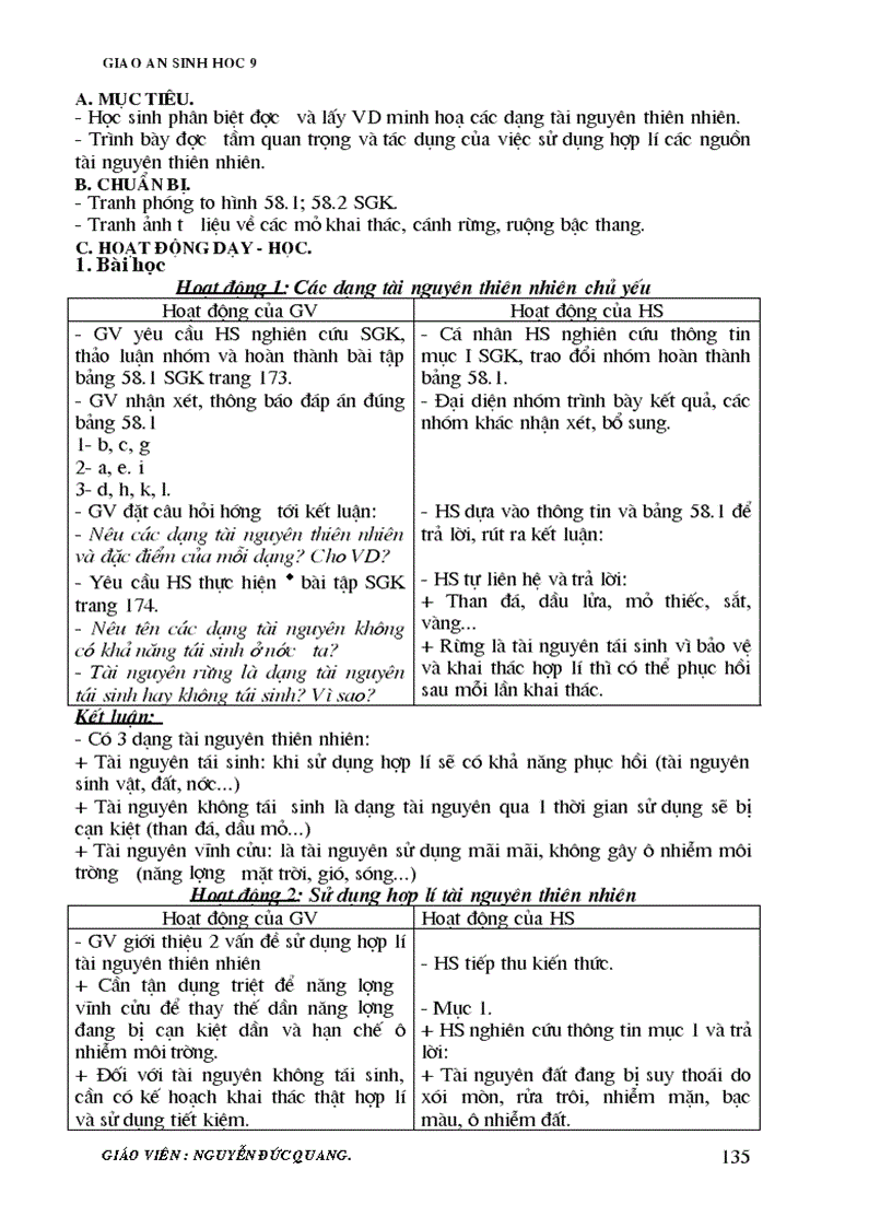 image for page Giao an sinh 9 2 cot 70 tỉet