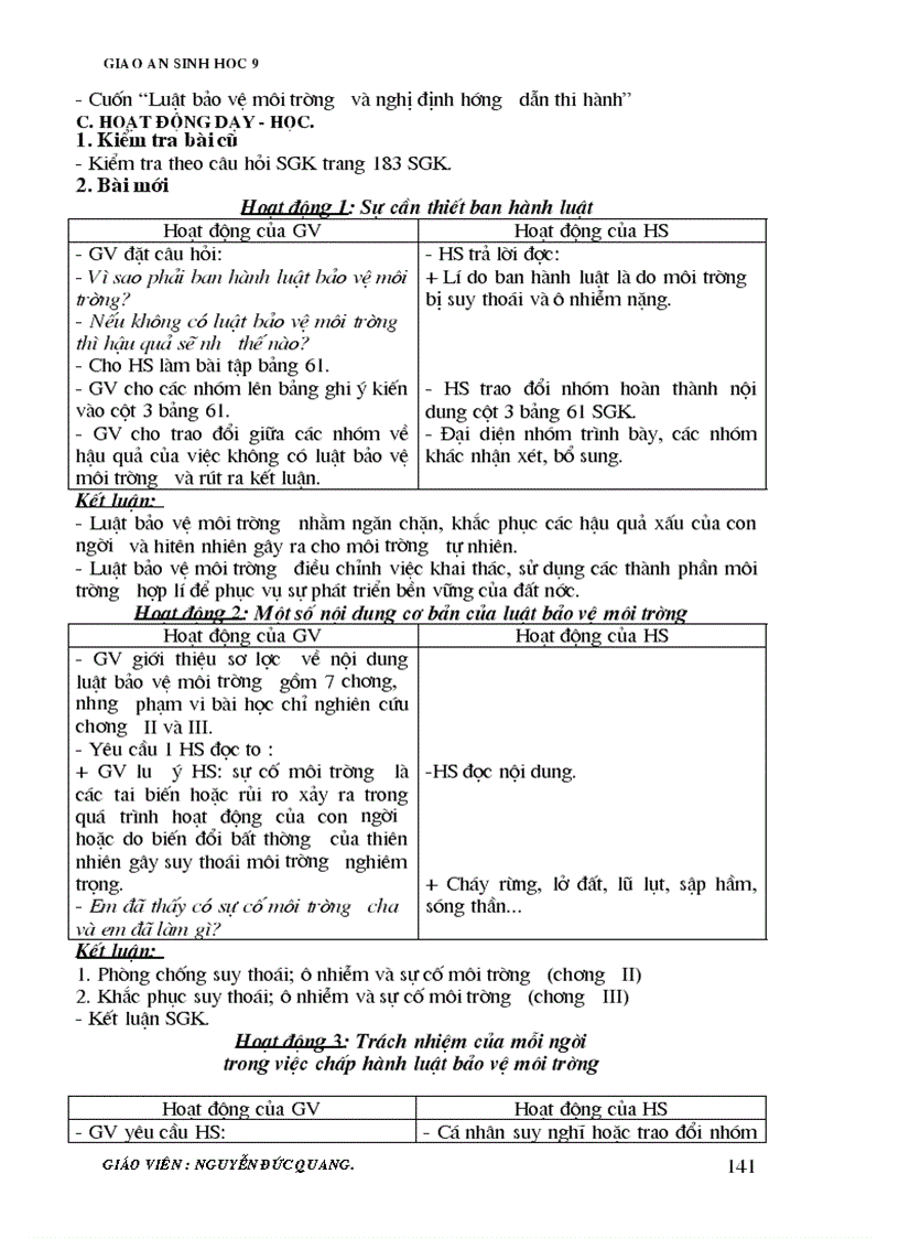 image for page Giao an sinh 9 2 cot 70 tỉet