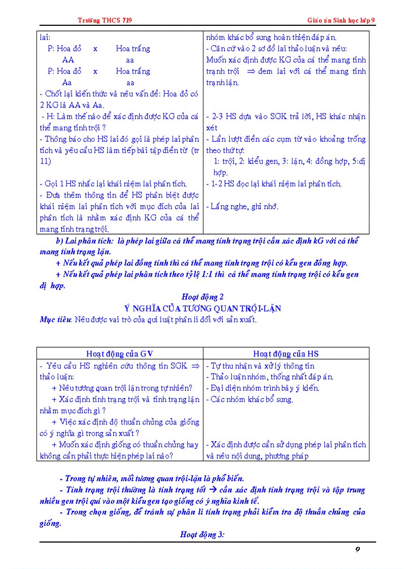 image for page Giáo án sinh 9 2 cột CKTKN 2010