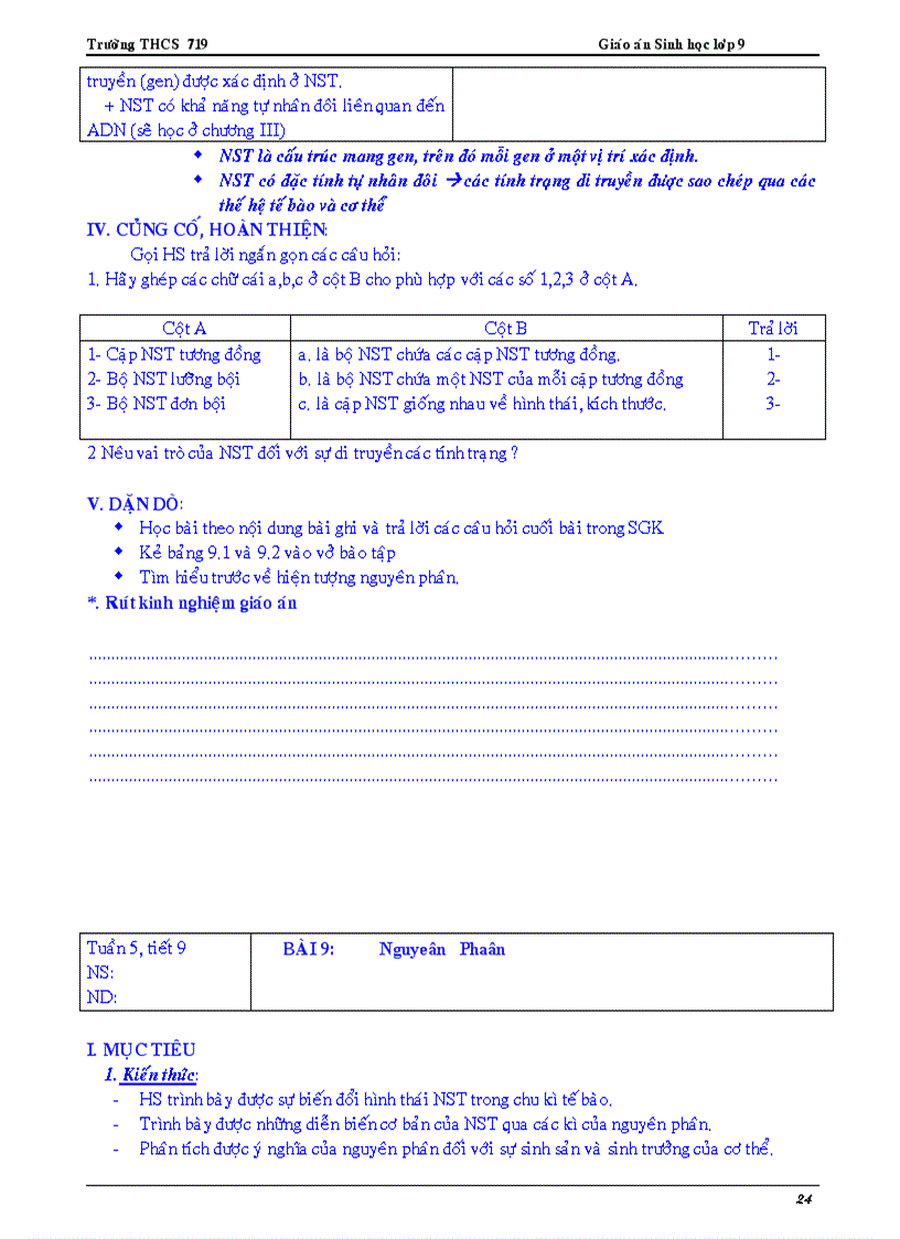 image for page Giáo án sinh 9 2 cột CKTKN 2010