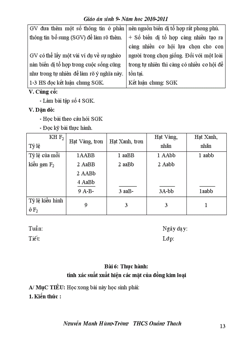 image for page Giao an sinh 9 2 cot co chuan KT KN