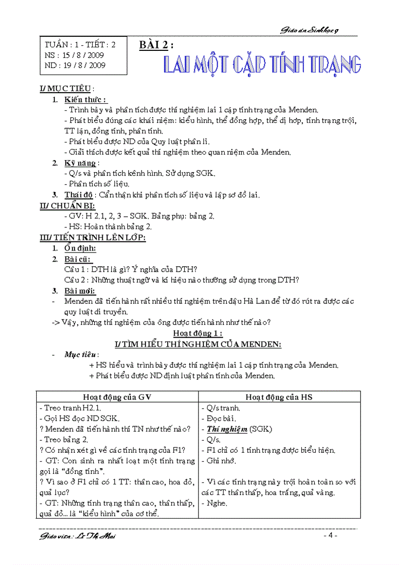 image for page Giáo án Sinh 9 HKI 2 cột k cần chỉnh sửa