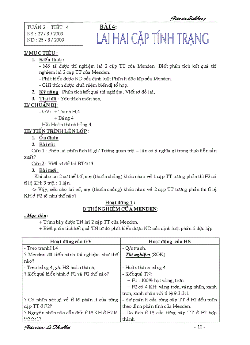 image for page Giáo án Sinh 9 HKI 2 cột k cần chỉnh sửa