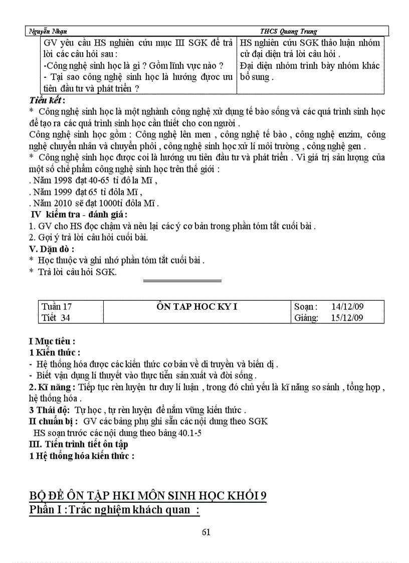 image for page GIÁO ÁN SINH HỌC 9 HK I năm 09 10