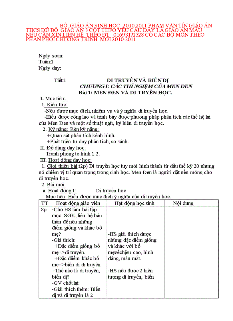 image for page Giáo án sinh học 9 trọn bộ 3cột hà giang