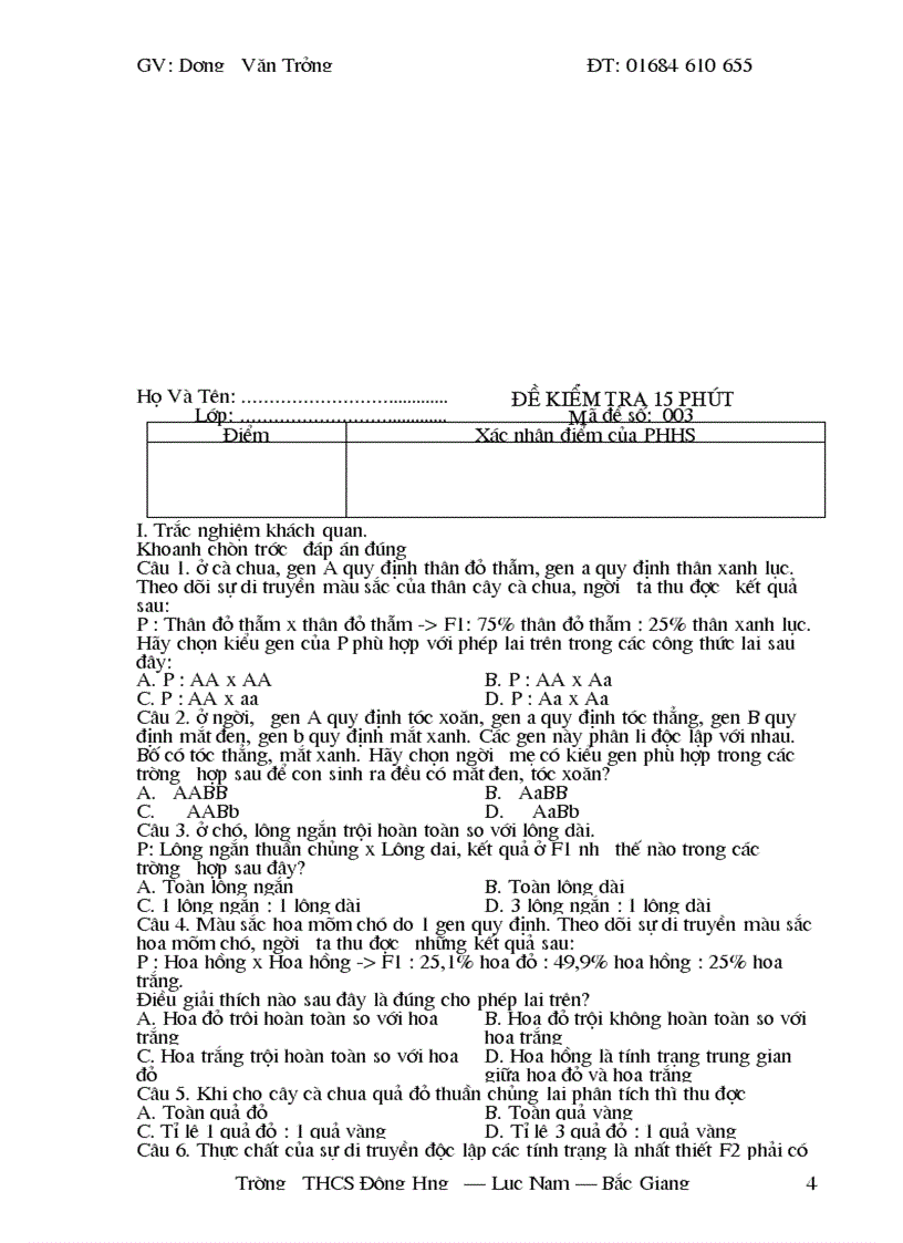 image for page Kiểm tra 15 phút sinh học 9 trắc nghiệm