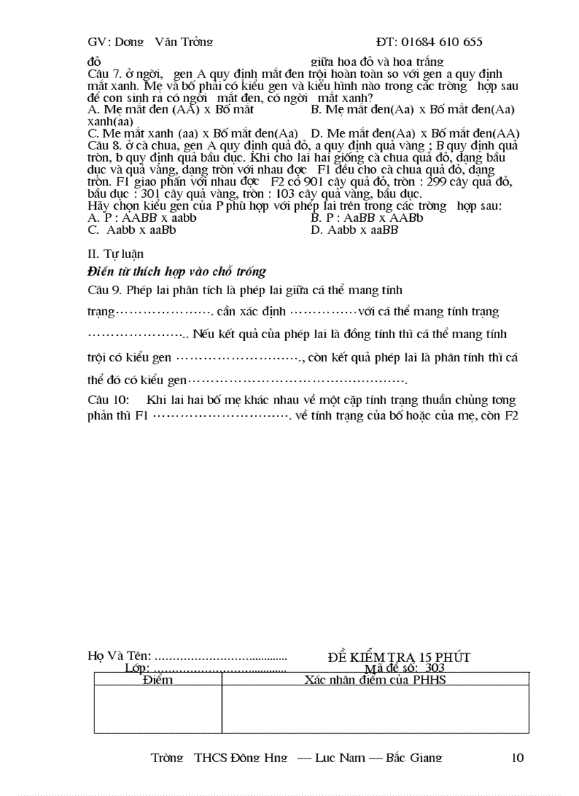 image for page Kiểm tra 15 phút sinh học 9 trắc nghiệm