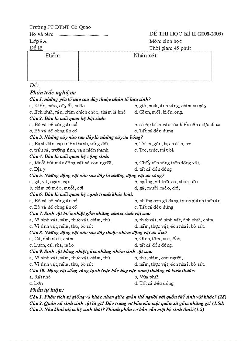 image for page Kiem tra hk ii sinh 9