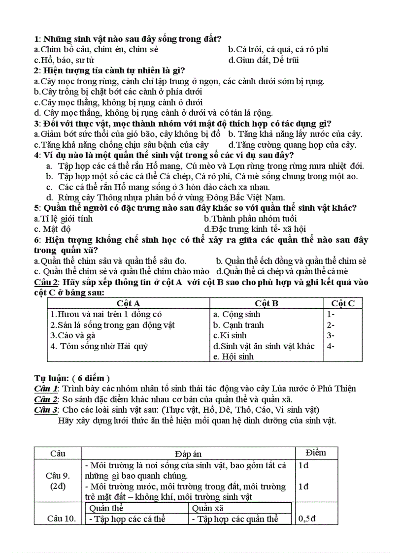 image for page Kiểm tra một tiết sinh 9 co ma trận