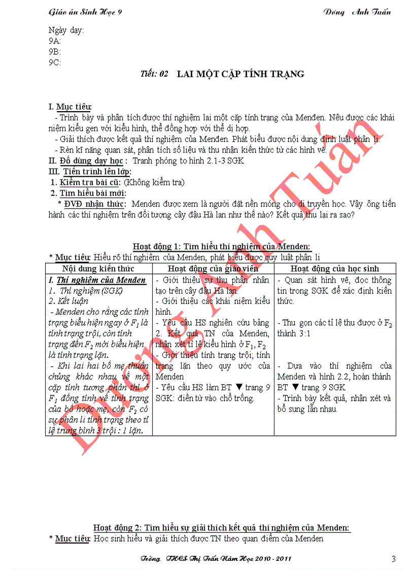 image for page Sinh Học 9 HKI 3 cột chuẩn