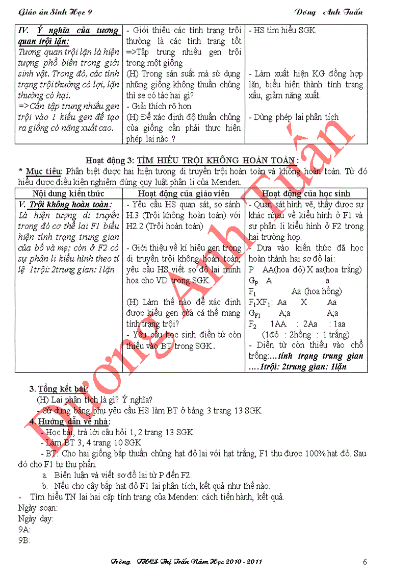 image for page Sinh Học 9 HKI 3 cột chuẩn