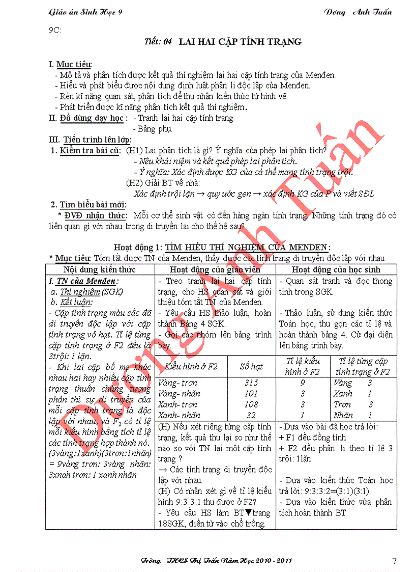 image for page Sinh Học 9 HKI 3 cột chuẩn