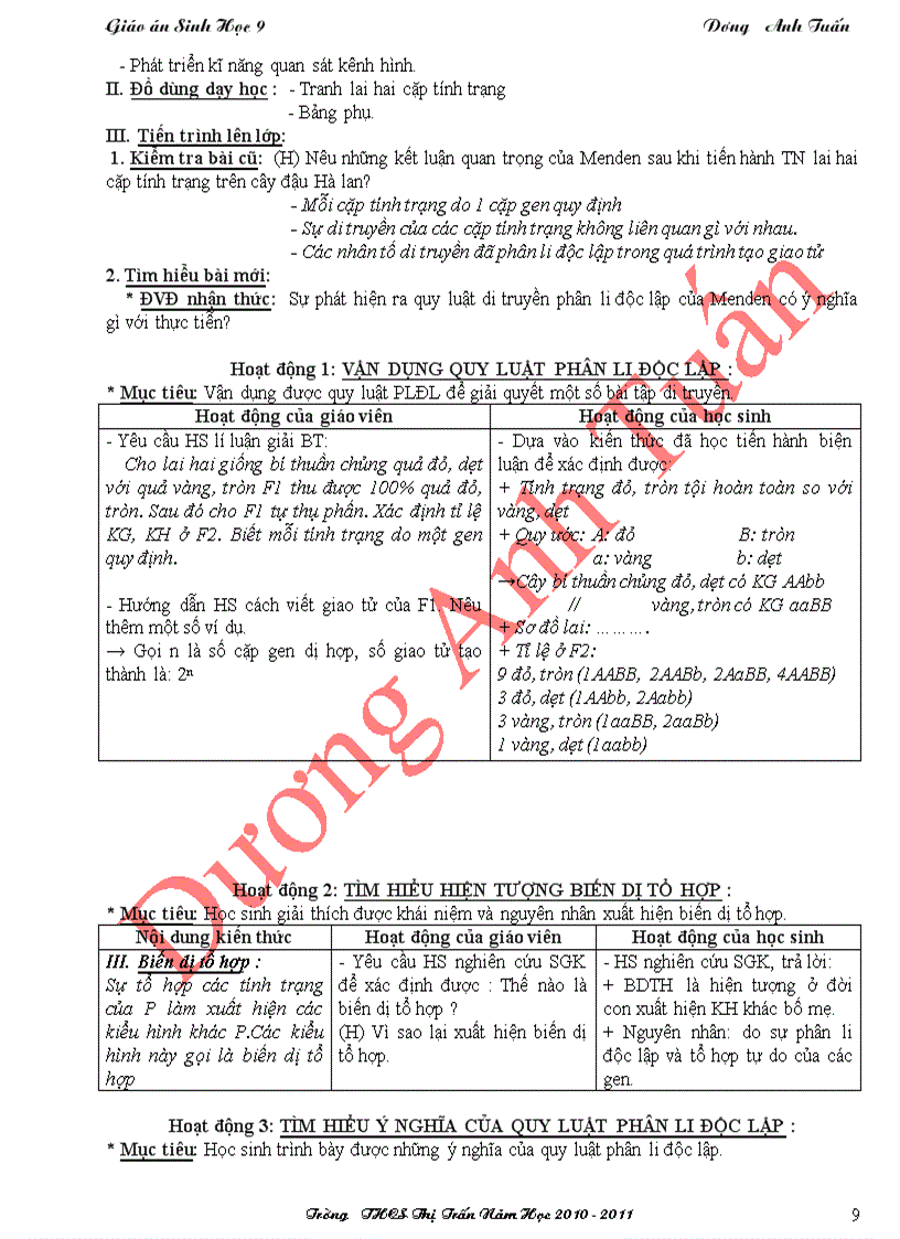 image for page Sinh Học 9 HKI 3 cột chuẩn