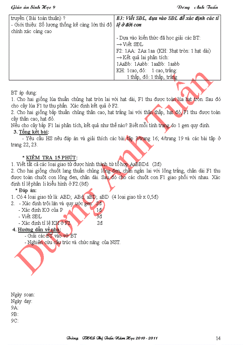 image for page Sinh Học 9 HKI 3 cột chuẩn