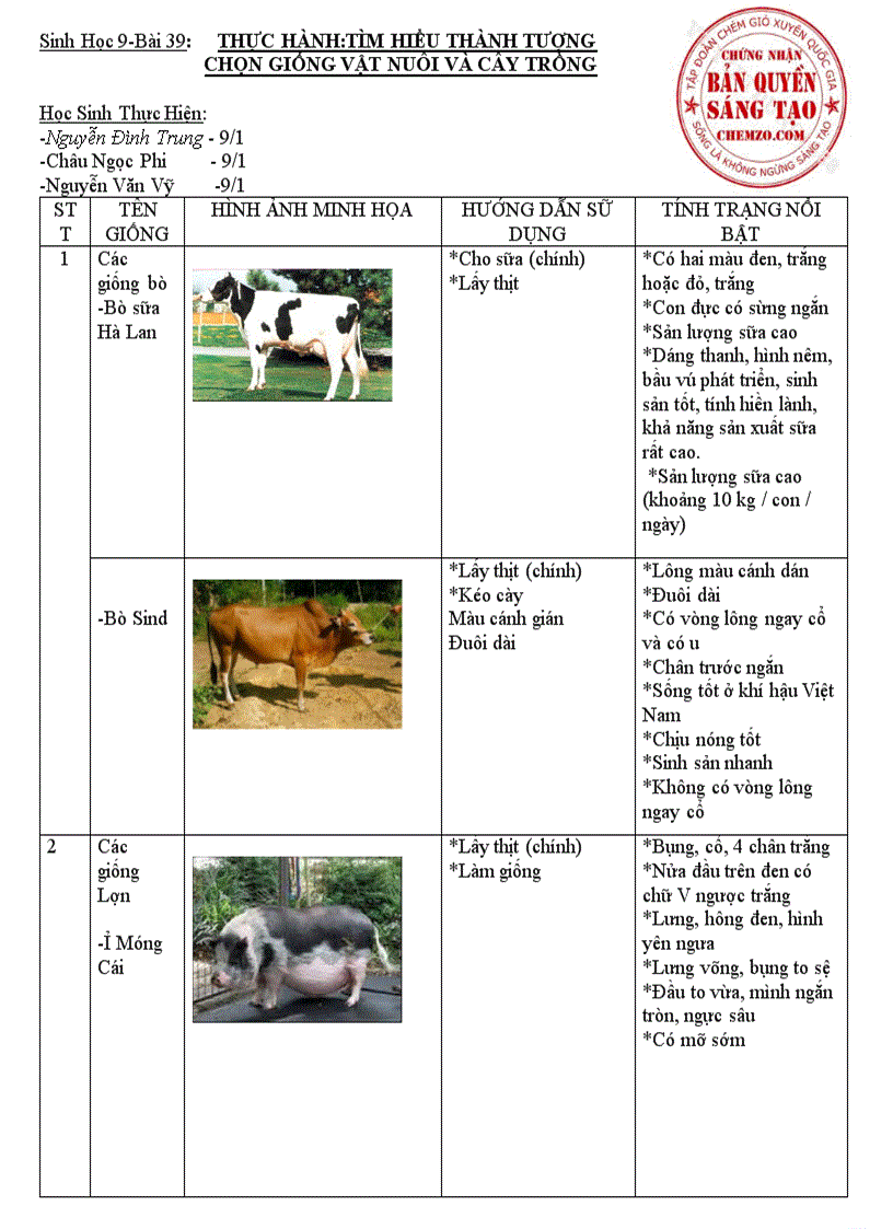 Sinh9 hs tự làm