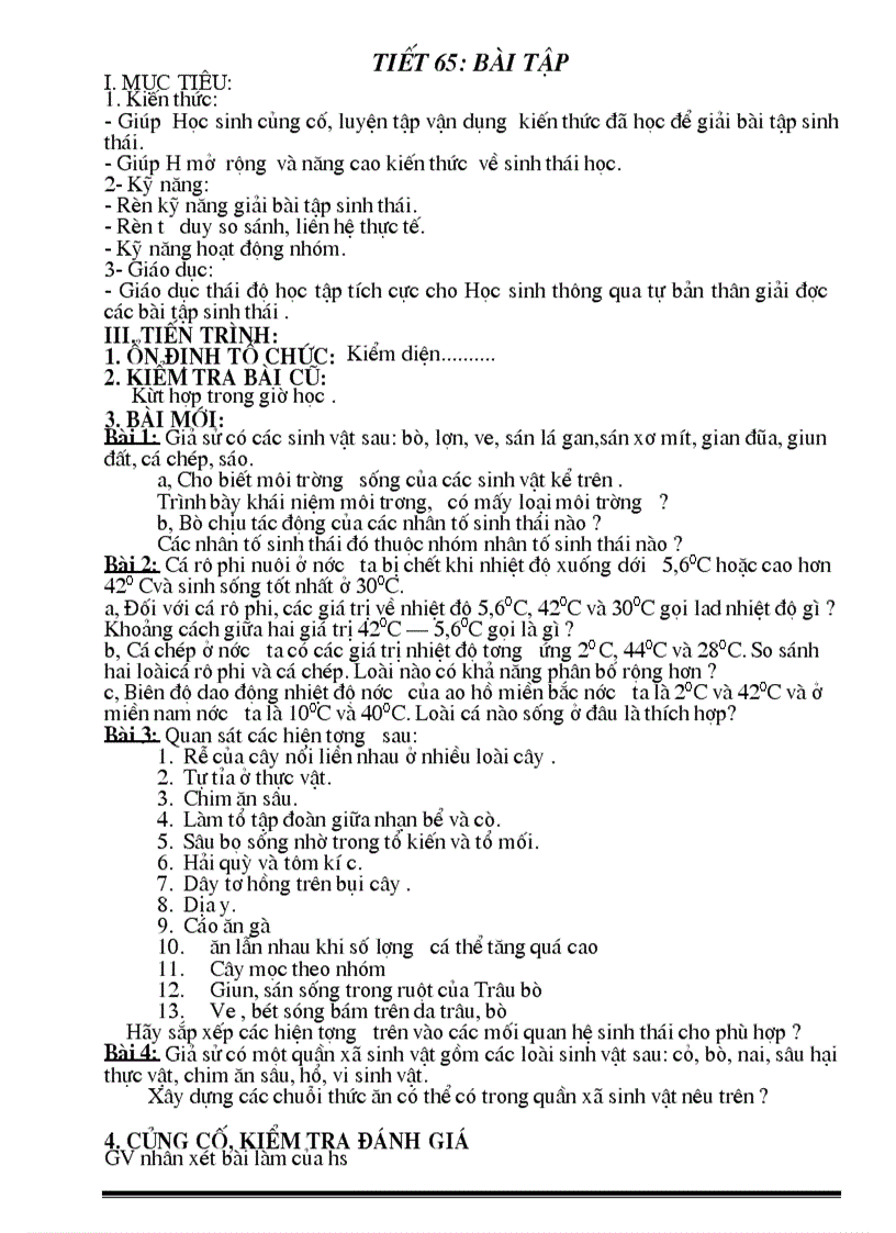 image for page Tiết 65 Bài tập Sinh 9