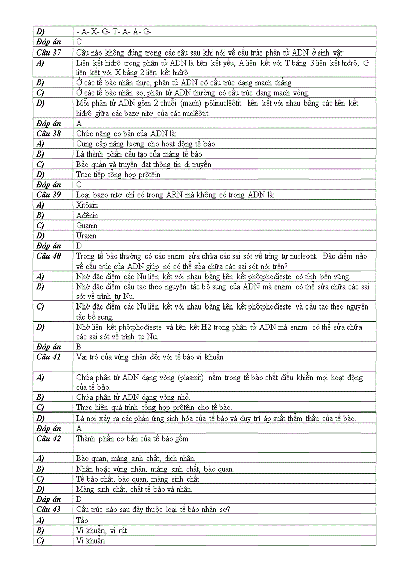 image for page BT trắc nghiệm phần 2 Sinh học tế bào