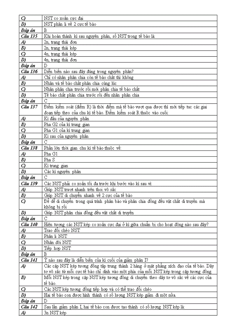image for page BT trắc nghiệm phần 2 Sinh học tế bào