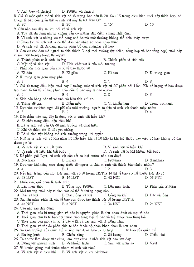 image for page Câu hỏi ôn tập Sinh 10 HKII