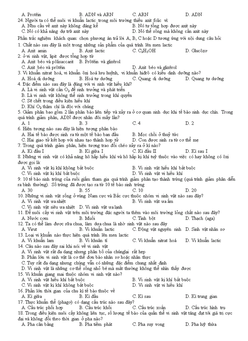 image for page Câu hỏi ôn tập Sinh 10 HKII