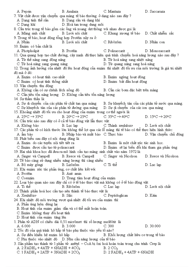 image for page Câu hỏi ôn tập Sinh 10 HKII