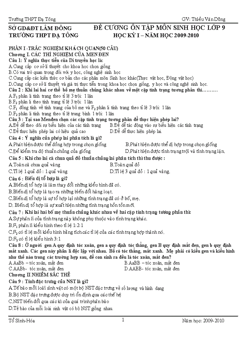 image for page Đề cương ôn tập học kì 1 môn Sinh học lớp 9 có đáp án chi tiết đầy đủ