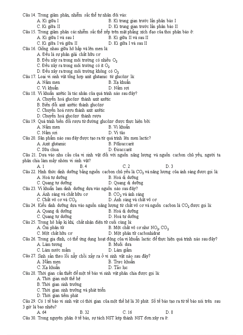 image for page Đề kiểm tra Đáp án sinh học 10 giữa kì II