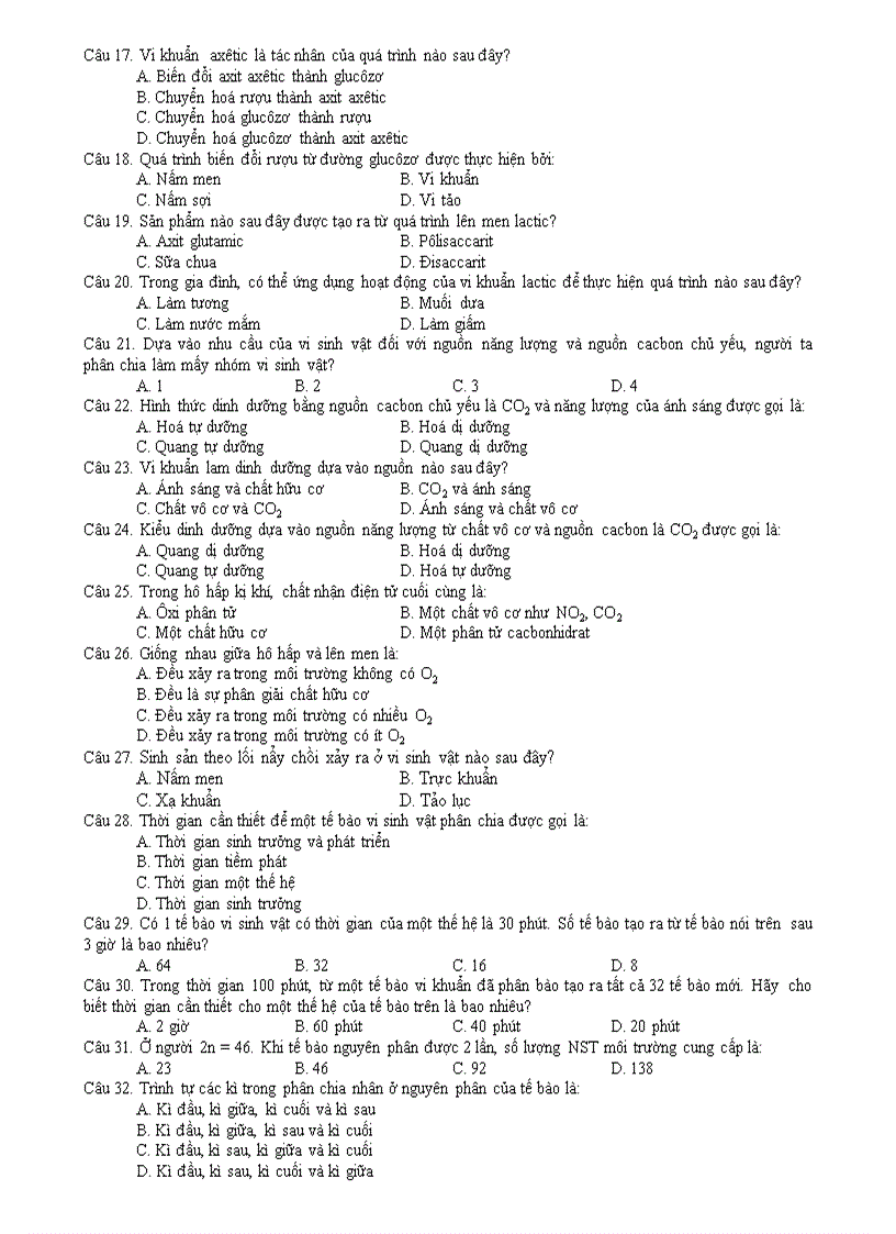 image for page Đề kiểm tra Đáp án sinh học 10 giữa kì II